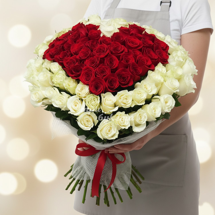 101 роза сердце (Premium) 60 см.